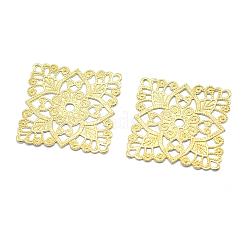 真鍮製フィリグリー透かしコネクター  鉛フリー＆カドミウムフリー＆ニッケルフリー  菱形  生（メッキなし）  41x41x0.5mm  穴：3mm&nbsp;KK-K184-08C-RS