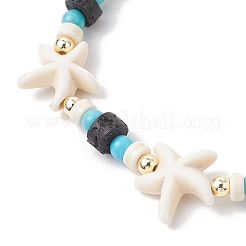 Synthetic Turquoise & Natural Lava Rock Beads Stretch Bracelets for Men Women&nbsp;BJEW-JB11988-04
