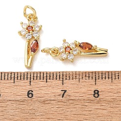 Brass Micro Pave Orange Red Cubic Zirconia Pendants&nbsp;CU-E003-10G-C