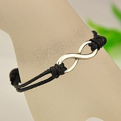 合金の無限大マルチ連ブレスレット  ワックスコットンコード付き  アンティークシルバー  40~65 MMM&nbsp;BJEW-JB00781-05