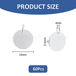 真鍮製ペンダント60個  フラットラウンド  銀  15x0.5mm&nbsp;FIND-FH0009-78B