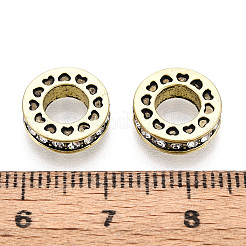 合金ヨーロピアンビーズ  大穴ビーズ  ラインストーン付き  フラットラウンド  アンティークブロンズ  11x3.5mm  穴：5mm&nbsp;MPDL-S066-010C-AB