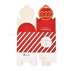 クリスマステーマ紙折りギフトボックス  プレゼント用キャンディークッキーラッピング  レッド  クリスマスベル模様  8.5x8.5x18cm&nbsp;CON-G012-01A