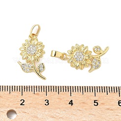 真鍮マイクロパヴェクリアキュービックジルコニアペンダント  カドミウムフリー＆鉛フリー  花  18KGP本金メッキ  21x12x2.5mm  穴：2x4.5mm&nbsp;KK-B139-10G