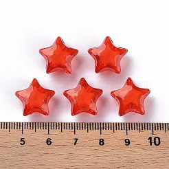 透明なアクリルビーズ  二層ビーズ  多面カット  スター  レッド  14x15x8.5mm  穴：2mm&nbsp;X-TACR-S152-02A-712