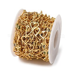 真鍮のハートと蝶のリンクチェーン、ガラス  ハンダ付け  スプールで  18KGP本金メッキ  12x10x1mm&nbsp;KK-D422-12G