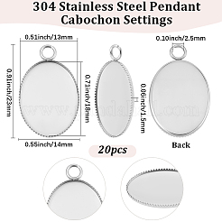 304ステンレススチールペンダントカボションセッティング20個  オーバル  ステンレス鋼色  トレイ：18x13mm  23x14x1.5mm  穴：2.5mm&nbsp;STAS-BBC0010-66