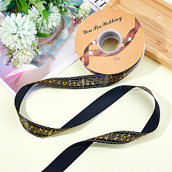 50 Yards Gold Stamping Musical Note Polyester Printed Ribbon&nbsp;OCOR-WH0091-34A