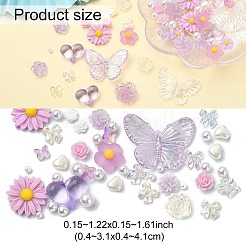 DIY ジュエリー検索検索キット  樹脂カボションを含む  アクリルペンダント  プラスチックパールビーズ  バタフライ＆フラワー＆ハート  ミックスカラー  434個/箱&nbsp;CRES-YW0001-23