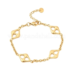 女性用304ステンレススチールリンクブレスレット  18KGP本金メッキ  菱形  7.09インチ（18cm）&nbsp;BJEW-G784-01G-01