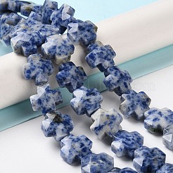 天然ブルースポットジャスパービーズ連売り  多面カット  クロス  12~13x12~12.5x5~6mm  穴：1.4mm  約17個/連  8.27インチ（21cm）&nbsp;G-K357-C03-01