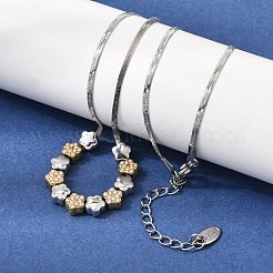 Duo Tone 304 Stainless Steel Micro Pave Clear Cubic Zirconia Beaded Pendant Flat Snake Chain Necklaces&nbsp;SA-CBAB122-01B