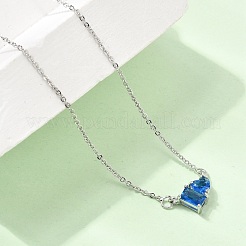 Brass Pave Cubic Zirconia Rectangle and Heart Pendant Cable Chain Necklaces&nbsp;KK-CBAB173-04P-08