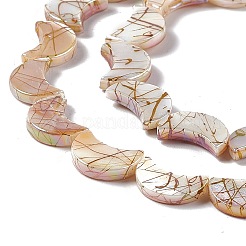 ドローベンチ スタイルの天然淡水シェル ビーズ 連売り  ABカラーメッキ  ムーン  カラフル  12~15x9x3mm  穴：0.7mm  約25個/連  14.57~14.96インチ（37~38cm）&nbsp;X-SHEL-F003-05