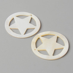 天然淡水シェルのペンダント  スターとリング  乳白色  30x2mm  穴：1.4mm&nbsp;SHEL-N026-89