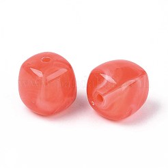 不透明なアクリルビーズ  正方形  鮭色  17x16x16mm  穴：2.7mm&nbsp;X-OACR-ZX006-33E