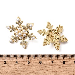 スノーフレーク真鍮マイクロパヴェクリアキュービックジルコニアスタッドピアス  absプラスチックパール  長持ちメッキ  ラックめっき  鉛フリー＆カドミウムフリー  18KGP本金メッキ  28x24mm&nbsp;EJEW-H180-27G