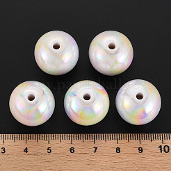 不透明なアクリルビーズ  ABカラーメッキ  ラウンド  ホワイト  20x19mm  穴：2~3mm&nbsp;X-MACR-S370-D20mm-01