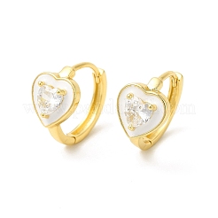 Enamel Heart Hoop Earrings with Clear Cubic Zirconia&nbsp;EJEW-E270-03G