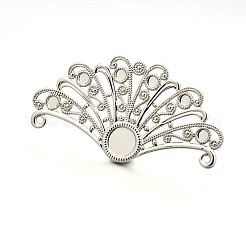 Fan Shaped Brass Filigree Pendant Flat Round Bezel Cabochon Settings&nbsp;X-KK-L052-01