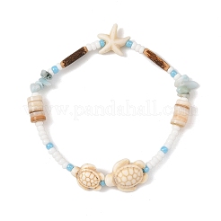 Ocean Starfis Turtle Synthetic Turquoise & Seed Beads Beaded Stretch Bracelets for Women&nbsp;BJEW-JB14473