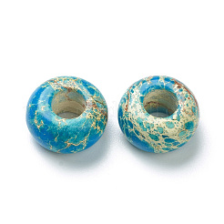 ナチュラルインペリアルジャスパーヨーロピアンビーズ  大穴ビーズ  染め  ロンデル  ダークターコイズ  14~14.5x10mm  穴：4.5~5mm&nbsp;G-L575-03
