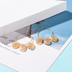 合成その他のチェリークォーツガラスティアドロップビーズフープピアス  女性のための宝石用原石のイヤリング  ゴールドカラー  47x41x4.6mm  ピン：0.7mm&nbsp;EJEW-JE04787-04