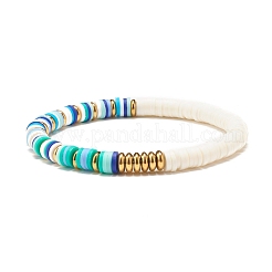 Synthetic Hematite & Polymer Clay Heishi Beads Stretch Bracelets Set&nbsp;BJEW-JB07405