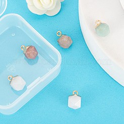 6個3スタイル電気メッキ天然宝石チャーム  トップの金メッキ鉄ループ付き  スターカットラウンドビーズ  ミックスカラー  11~12x8~10x8~10mm  穴：1.5~1.8mm  2個/スタイル&nbsp;G-FS0001-39