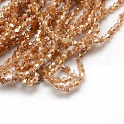 電気メッキガラスビーズセット  フルメッキ  多面カット  双円錐形  ビスク  3x3mm  穴：1mm  約107~110個/連  32.5~34cm&nbsp;EGLA-J026-3mm-F03