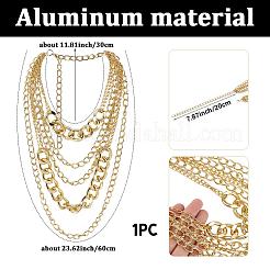 アルミニウム製キューバンリンクチェーン マルチレイヤーネックレス（女性用）1個  ゴールドカラー  11.81インチ（30cm）&nbsp;NJEW-SP0001-10G