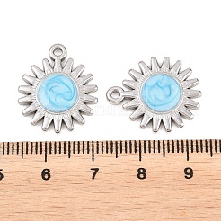 304ステンレススチールエナメルペンダント  太陽のチャーム  ステンレス鋼色  ライトスカイブルー  21x17.5x2.5mm  穴：1.6mm&nbsp;STAS-K293-30P-01