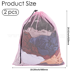 ポリエステル製巾着型衣類収納バッグ2個  メッシュランドリーバッグ  長方形  ショッキングピンク  620x490x1mm&nbsp;ABAG-GF0001-49D
