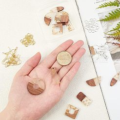 DIYダングルピアス作成キット  レジン＆ウォールナットウッドペンダントを含む  真鍮のピアスフック  真鍮製丸カン  混合図形  ゴールデン＆シルバー  ペンダント：12個/箱&nbsp;DIY-OC0005-31