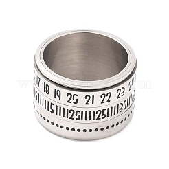 ステンレススチール製スピナーリング  数字模様付き  ユニセックス用ワイドバンドリング  ステンレス鋼色  14mm  内径：17.1mm&nbsp;RJEW-C019-08P