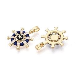 真鍮マイクロパヴェクリアキュービックジルコニアとエナメルペンダント  星のチャームが付いた兜  18KGP本金メッキ  ダークブルー  20x17x2.5mm  穴：4.5x2mm&nbsp;KK-T075-91B-G