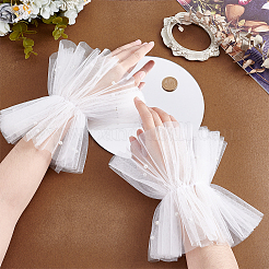 グリッターレースロンググローブ  メッシュスリーブの指なし手袋  結婚式の花嫁用品用  ホワイト  220x90x3mm&nbsp;AJEW-WH0455-123