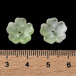 染色＆加熱グラデーションカラーガラスビーズキャップ  5  - 花びらの花  グリッターパウダー付き  薄緑  13x14x5mm  穴：1.6mm&nbsp;GLAA-D307-01K