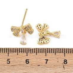 Brass Micro Pave Clear Cubic Zirconia Bowknot Dangle Stud Earrings&nbsp;EJEW-F400-14G