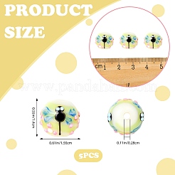 5個の手作りランプワークビーズ  トンボと花の丸  シャンパンゴールド  15~15.5x13.5~14mm  穴：2.8mm&nbsp;LAMP-SZ0001-50C