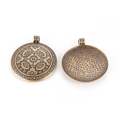 Tibetan Style Flat Round with Flower Alloy Big Pendants&nbsp;LS-TIBEP-Q056-15AB-NR
