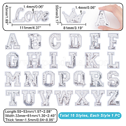 ポリエステル服パッチ  スパンコールアップリケ  アルファベット  愛という言葉と王冠  銀  43~55x25~111x1~1.5mm  28個/箱&nbsp;DIY-PH0009-92