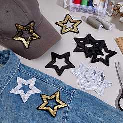30個 3スタイル ポリエステル&スパンコールパッチ  きらびやかなアップリケ  マスクと衣装のアクセサリー  スター  ミックスカラー  81~88x85~88x1~1.2mm  10個/スタイル&nbsp;PATC-NB0001-55