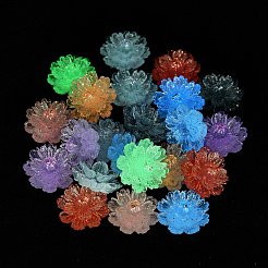 金色のグリッターパウダー入りの花樹脂カボション  暗闇で光る  カラフル  17.5x17.5x8.5mm&nbsp;CRES-Q006-07A