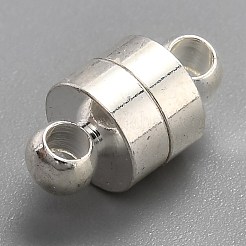 ループ付き真鍮製マグネットクラスプ  カドミウムフリー＆鉛フリー  コラム  銀  12x6mm  穴：2mm&nbsp;KK-O134-14S