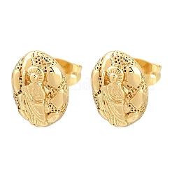 Brass Oval with Human Stud Earrings&nbsp;EJEW-F400-24A-G