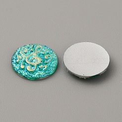樹脂カボション  金粉入り  ABカラー  音符の模様とフラットラウンド  ターコイズ  9.5x2mm&nbsp;CRES-WH0001-49D