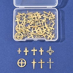 60個10スタイル201および304ステンレススチールペンダント  クロスチャーム  ゴールドカラー  9~16x5.5~11x0.5~1mm  穴：0.9~1.2mm  6個/スタイル&nbsp;STAS-FS0001-90