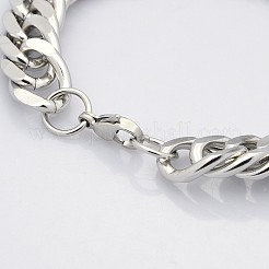 変色しにくい304ステンレススチールのダブルリンクチェーンブレスレット  カニカン付き  多面カット  ステンレス鋼色  8-5/8インチ（220mm）  14x5mm&nbsp;STAS-E063-09