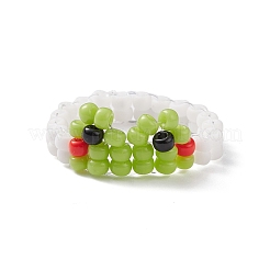 女性のためのガラスシード編組ビーズのカエルの形の指リング  黄緑  usサイズ6 1/4(16.7mm)&nbsp;RJEW-TA00052